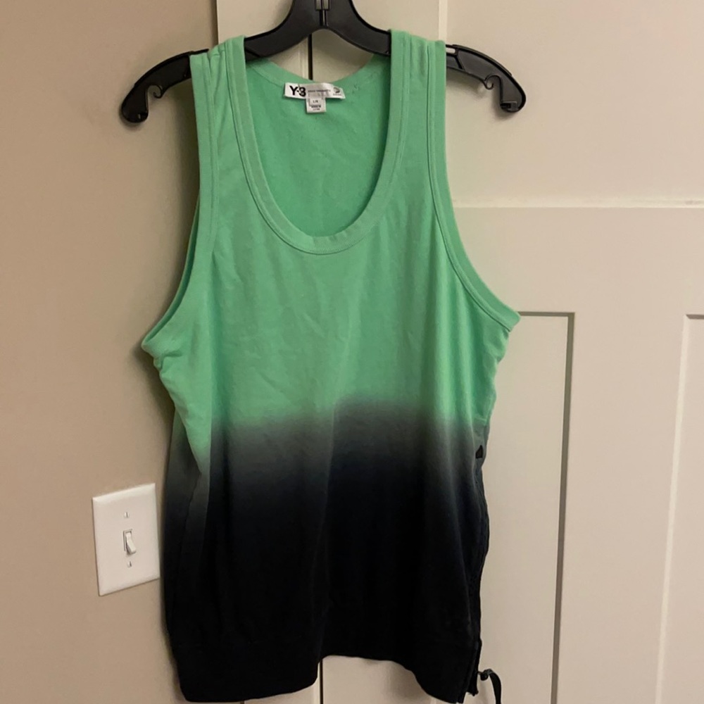 Y-3 green/navy contrast tank top